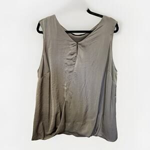 HALSTON Taupe Brown Satin Wrap Front Tank w/knit Back 1X EUC